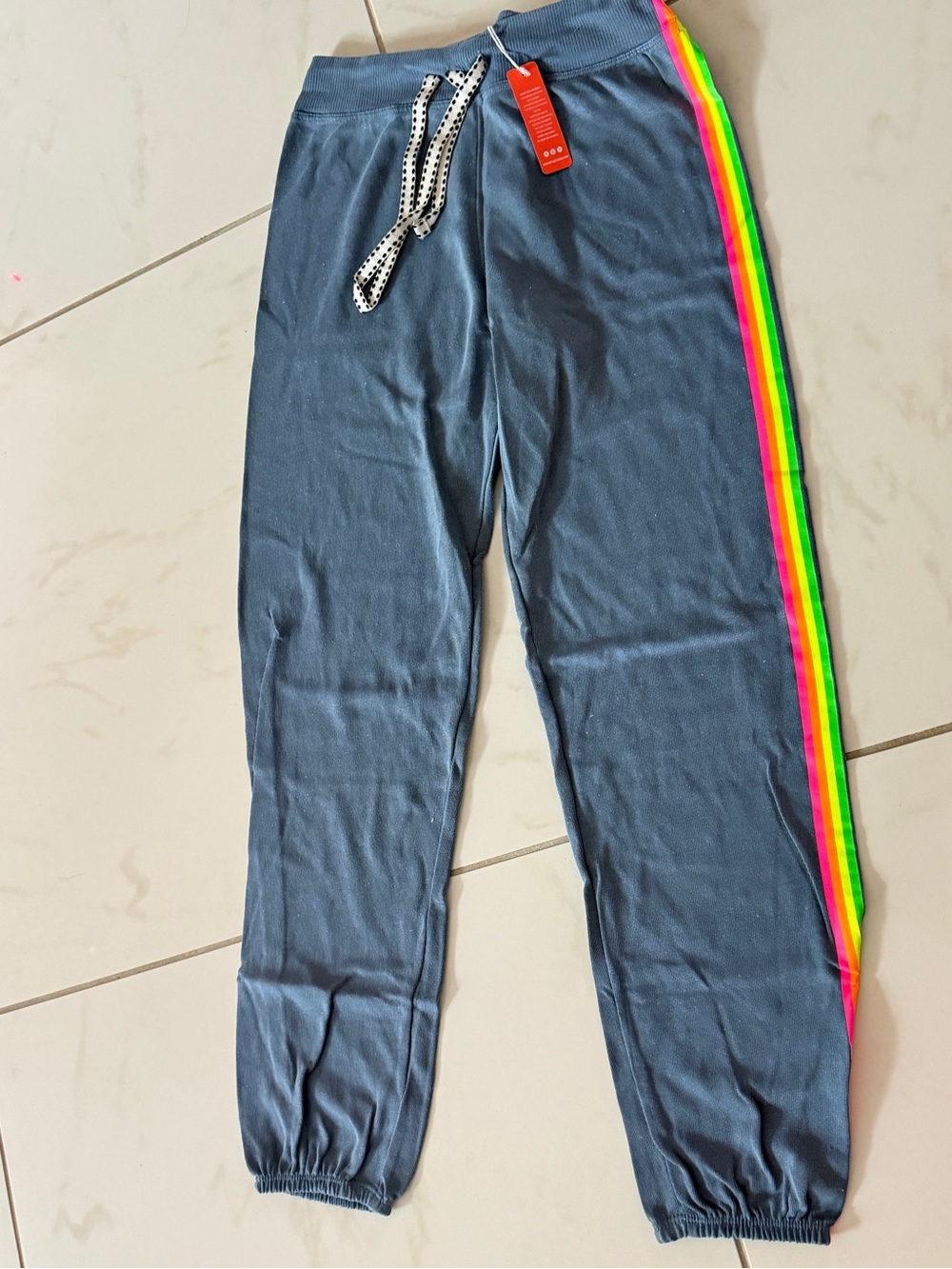 Sundry women Blue/grey Jogger Pants with Rainbow Side Stripe -size 1 NWT